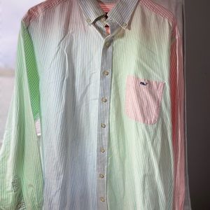 Vineyard vines button down color block seersucker Easter themed Tucker shirt